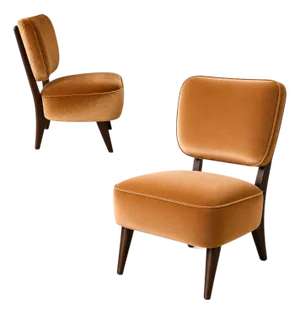 Pair of Brazilian Modern Lounge Armchairs in Imbuia Wood & Camel Mohair Velvet by Cimo, Brazil, 1950s