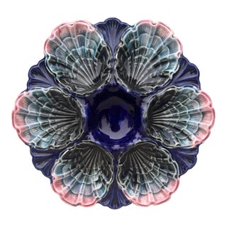 Very Rare French Majolica Oyster Plate Fives Lille, Circa 1890 For Sale