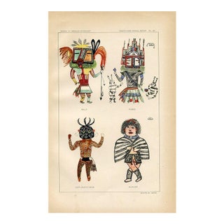 Early 1900s, Hopi Indian Kachina Print, Cross Legged Kachina, Original Antique Native American Lithograph For Sale
