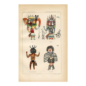 Early 1900s, Hopi Indian Kachina Print, Cross Legged Kachina, Original Antique Native American Lithograph