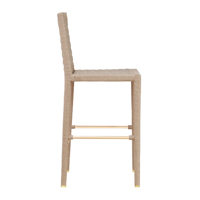 Worlds Away Matthew Izzo Home Burbank Basket Weave Rope Bar Stool With Brass Accents For Sale - Image 4 of 6