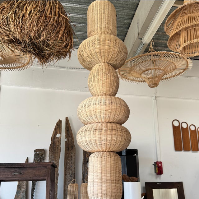 Column Pendant Light in Rattan For Sale - Image 5 of 15
