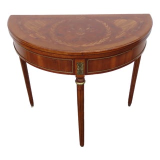 French Demilune Inlay Leather Top Console Flip Top Card Table 6916 For Sale