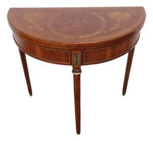 French Demilune Inlay Leather Top Console Flip Top Card Table 6916