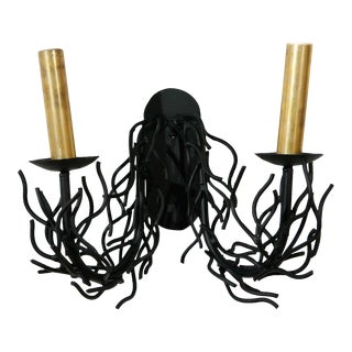 1970s Double Faux Black Coral Sconce With Brass Candle Covers For Sale