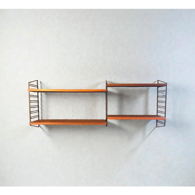 Small Scandinavian Wall-Mounted Bookcase in Wood and Metal, 1960s For Sale - Image 4 of 7