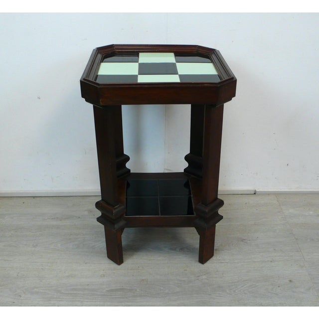 Art Deco Side Table in Nutwood with Ceramic Tiles in Black and Mint, 1890s For Sale - Image 3 of 5