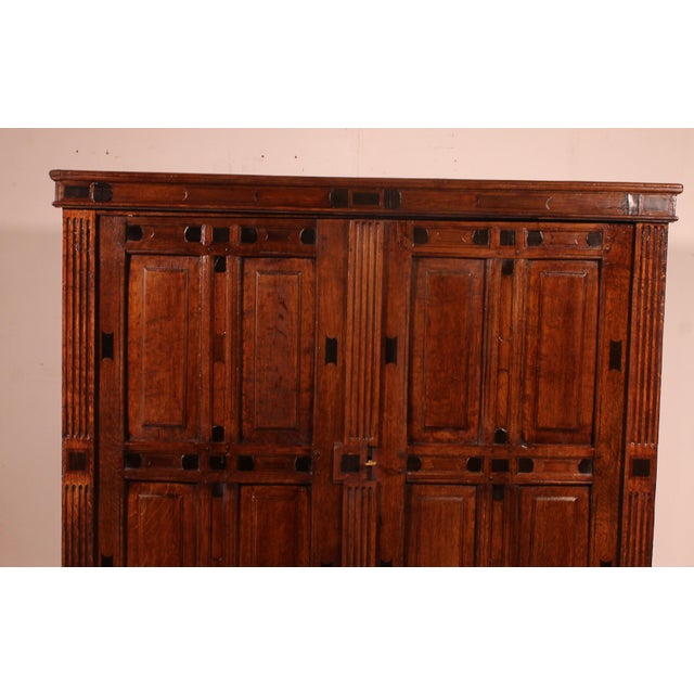 Antique Dutch Two-Door Oak and Ebony Buffet, 1600s For Sale - Image 4 of 13
