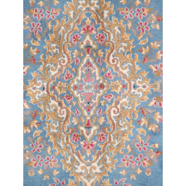 Antique Kerman Carpet, Fine Persian Oriental Rug Light Blue, Ivory, Gold, Green For Sale - Image 9 of 12