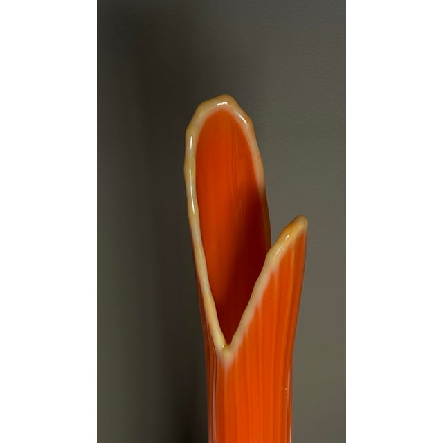 Vintage 60's Bittersweet l.e. Smith Orange Art Glass Swung Vase 30 1/2" Tall MCM Handblown Floor Vase For Sale - Image 15 of 15