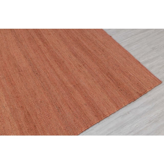 Boho Chic Rust Solid Handwoven Premium Natural Jute Yarn Flatweave Rug 5x8 Ft. For Sale - Image 3 of 12