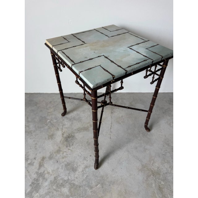 Traditional Antique Aesthetic Movement Faux Bamboo Side Table With Painted Top For Sale - Image 3 of 12