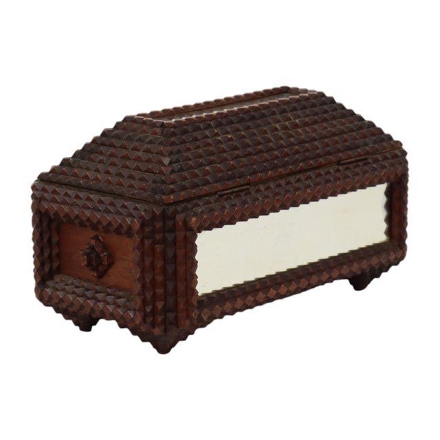 Antique Folk Art Tramp Art Box with Mirrors, 1890s For Sale - Image 9 of 16