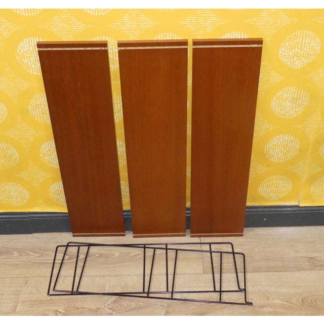 Wood and Wire String Shelf in Walnut with Black Ladders, 1960s For Sale - Image 12 of 14