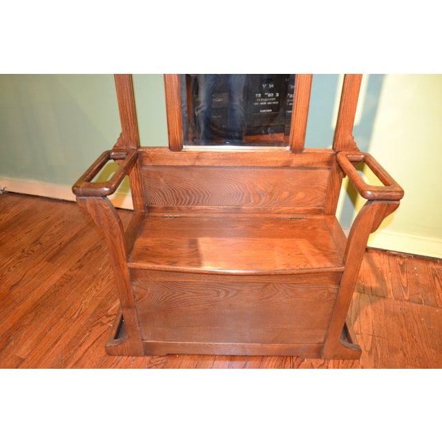 Brown Oak Hall Tree With Storage Trunk - Walnut Stain For Sale - Image 8 of 8