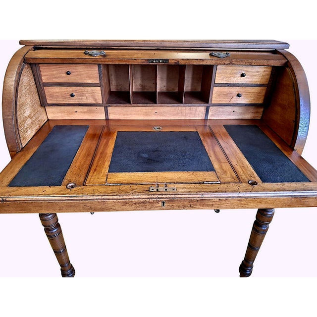 Victorian Tambour Roll-Top Maple and Brass Desk For Sale - Image 10 of 13
