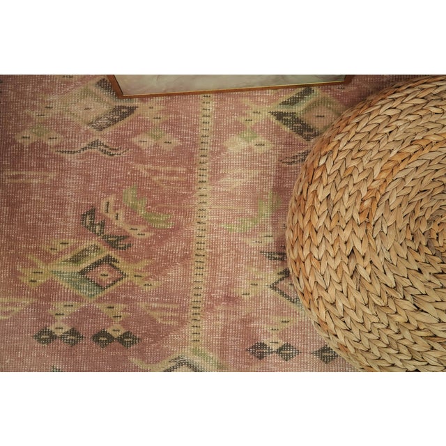 1970s Vintage Turkish Handmade Wool Cotton Pink Area Rug For Sale In San Francisco - Image 6 of 13