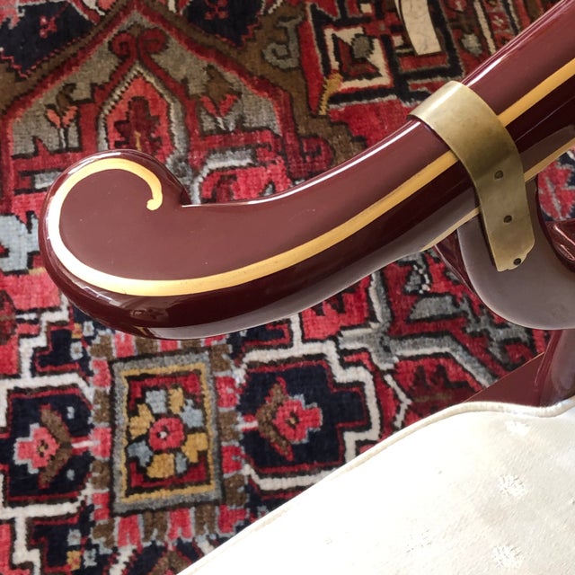 1970s James Mont-Style Oxblood Red Horseshoe Chinoiserie Accent Chair For Sale - Image 10 of 12