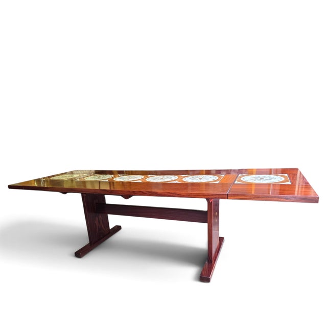 Brown 1970s Attributed Ox Art Danish Rosewood Tile Drop Leaf Dining Table For Sale - Image 8 of 11