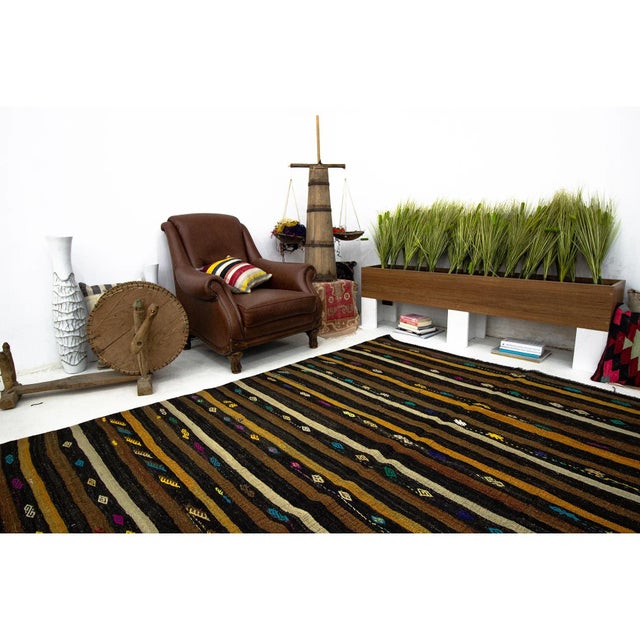 Striped Vintage Kilim Rug-7'2x10'2" For Sale In Los Angeles - Image 6 of 7