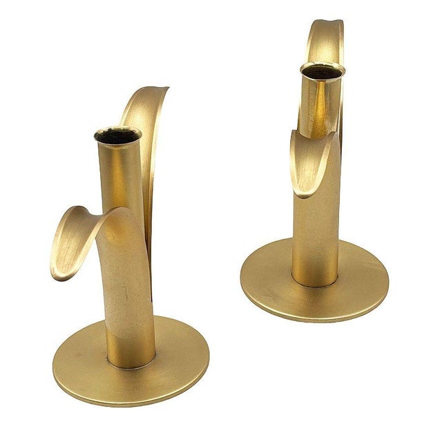 20th C. MCM "Lily" Candlestick Holders W/ Brass Inserts by Ivar Ålenius Björk for Ystad For Sale - Image 4 of 6