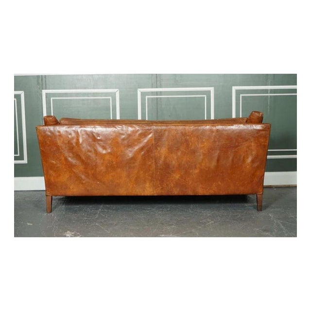 Large Vintage Tan Leather Sofa For Sale - Image 11 of 12