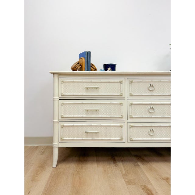 Thomasville Vintage Thomasville Paoletti Faux Bamboo 9 Drawer Dresser White Hollywood Regency For Sale - Image 4 of 16