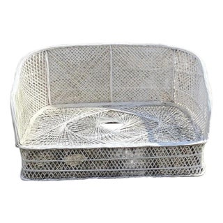 Vintage Russell Woodard Mid Century Modern Woven Spun Fiberglass White 54" Sofa For Sale