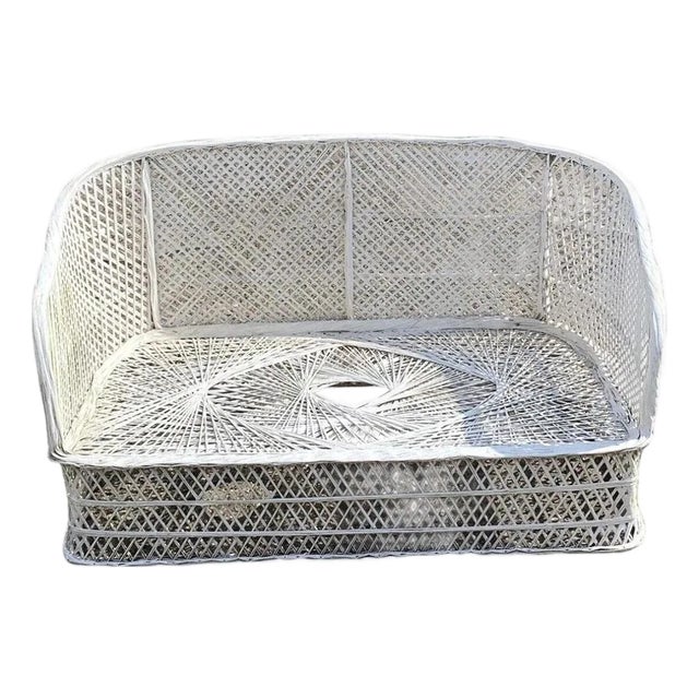 Vintage Russell Woodard Mid Century Modern Woven Spun Fiberglass White 54" Sofa For Sale