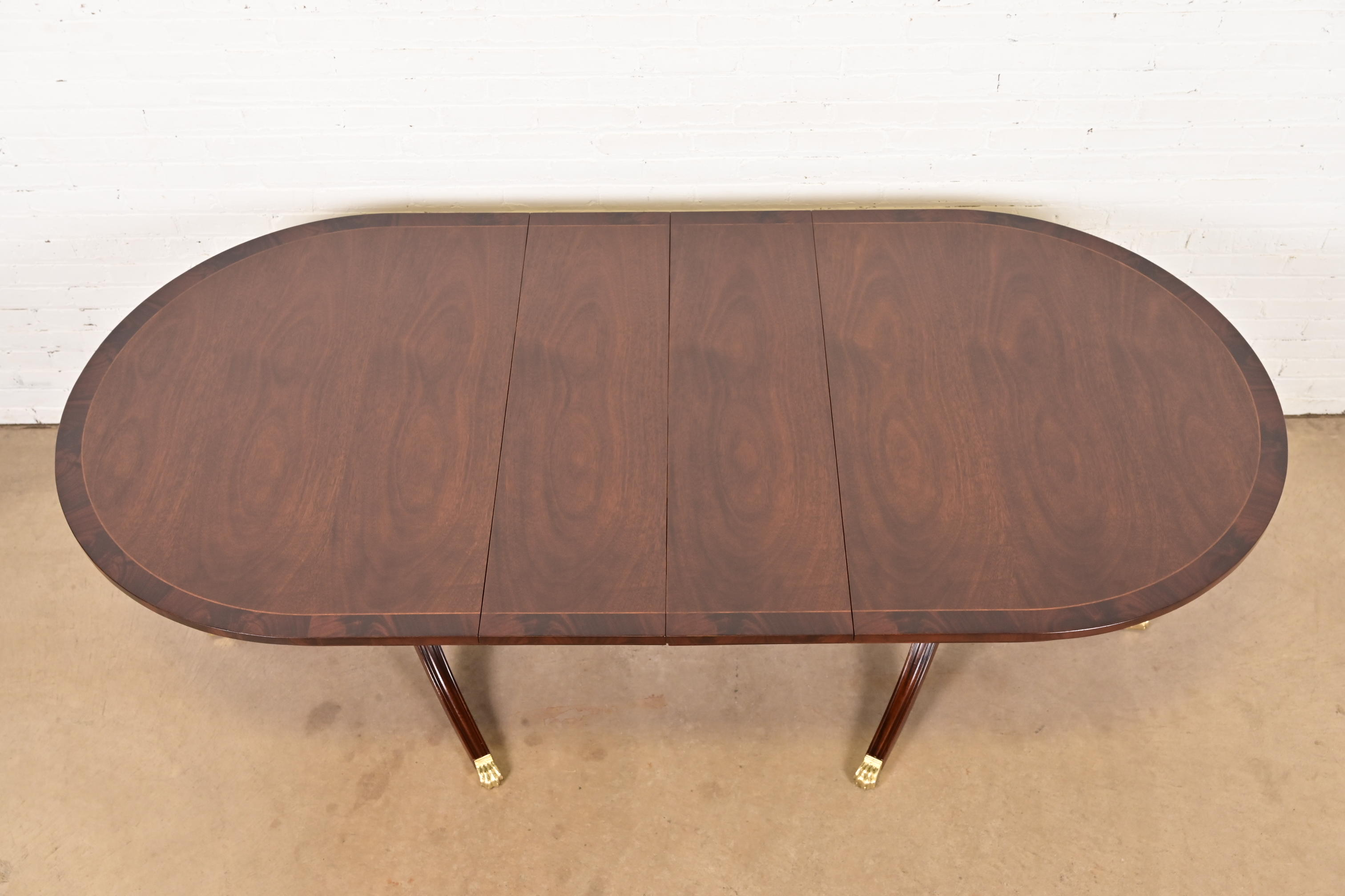 Henkel Harris Georgian Banded Mahogany Double Pedestal Extension