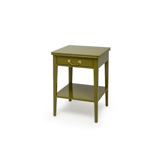 Small Bedside Table In Olive Green With Tiffany Blue Drawer Interior Pentreath Hall For The Lacquer Company Chairish