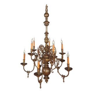 Antique Ten-Armed Bronze Castle Chandelier For Sale