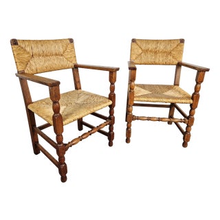 French Primitive Rush Chairs, 1930s, Set of 2 For Sale