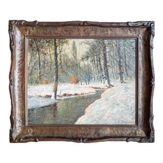 20th Century Luminist Impressionist Winter Landscape Painting by Anton Stockmann For Sale
