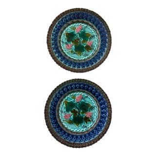 Late 19th Century Antique Majolica Grapevine Plates by Villeroy & Boch - A Pair For Sale