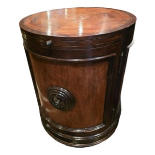 Marquetry Inlay Cylinder Cabinet End Table For Sale