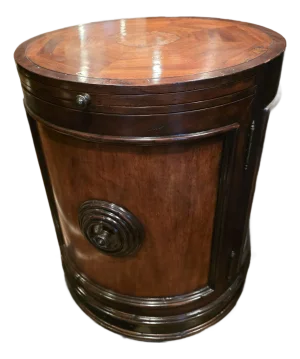 Marquetry Inlay Cylinder Cabinet End Table