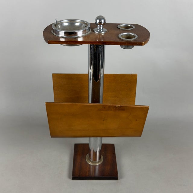 Vintage Floor Standing Ashtray Magazine Rack in Curved Wood and Chromed Metal, 1960s For Sale - Image 11 of 11