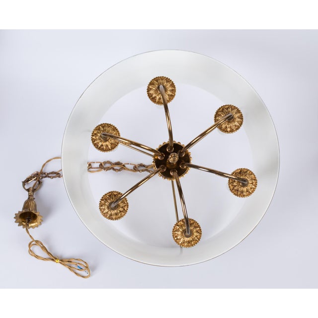 Metal 1960s Spanish Louis XVI Style Hunter Green Bouillotte 6-Light Chandelier For Sale - Image 7 of 16