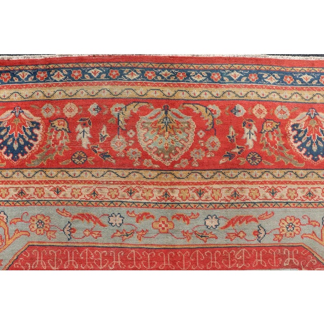Large Antique Turkish Oushak Rug in Blue and Red With Ornate Medallion Design For Sale - Image 11 of 12