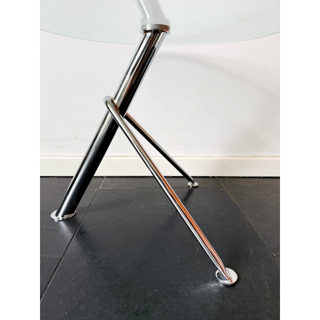 Vintage Modern Minimalist Round Glass Side Table with Sculptural Chrome Base, 1990s For Sale - Image 11 of 15