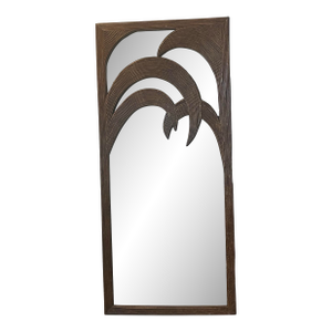 Large Floor Length Rattan Palm Tree Mirror by Vivai Del Sud. Italy, 1970s