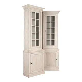 Pair, Antique Gustavian Tall Narrow Bookcases Display Cabinets From Sweden Circa 1880 For Sale