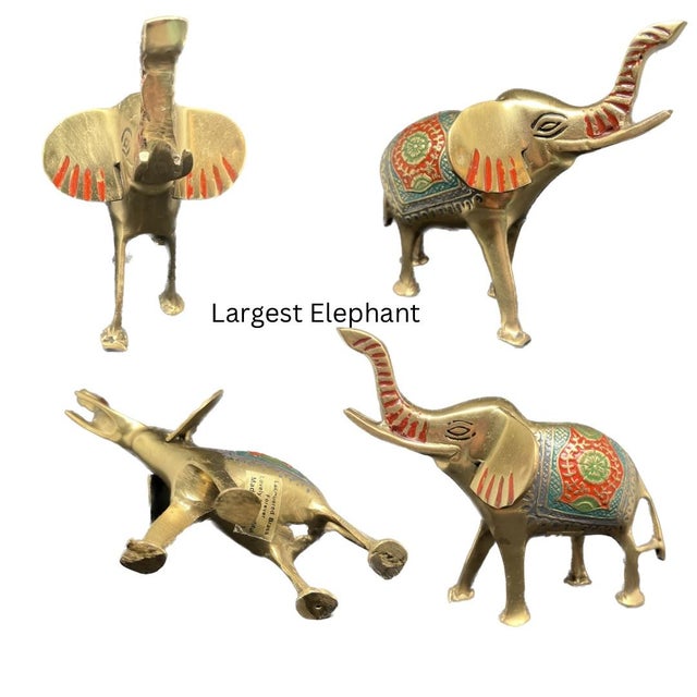 Figurative Set of Three 1960s Hand-Painted India Brass Lucky Elephants For Sale - Image 3 of 7