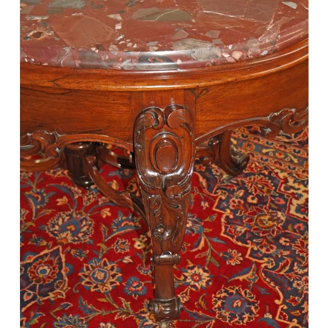 Brown Late 19th Century American Victorian Rococo Rosewood Marble Top Center Table For Sale - Image 8 of 12