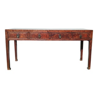 Solid Wood Rustic 4 Drawer Extra Long Chinoiserie Ming Style Console Table For Sale