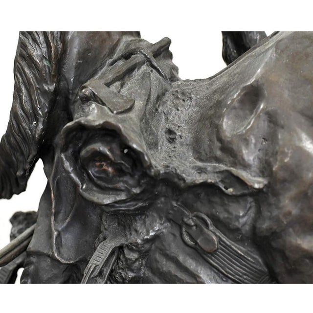 Bronze Buffalo Signal Sculpture After Frederic Remington on Marble Base For Sale - Image 9 of 13