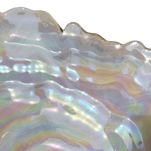 1970s Don Shepherd Style Iridescent Icescape Lettuce or Oyster Art Glass Centerpiece Bowl For Sale - Image 9 of 12
