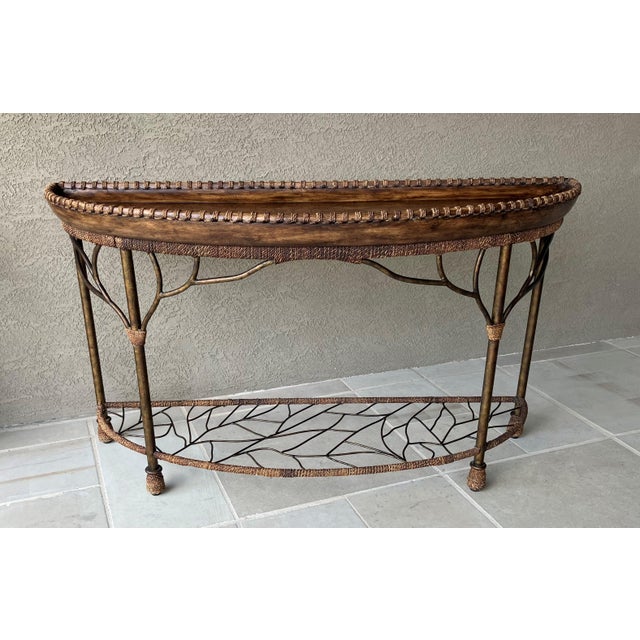 Late 20th Century Bernhardt Late 20th Century Mango Wood & Iron Faux Bois Regency-Style Demilune Console Table For Sale - Image 5 of 12