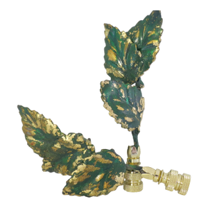 Pair of Vintage Italian Tole Leaf Finials, Gold Leaf Emerald Green Brass Base